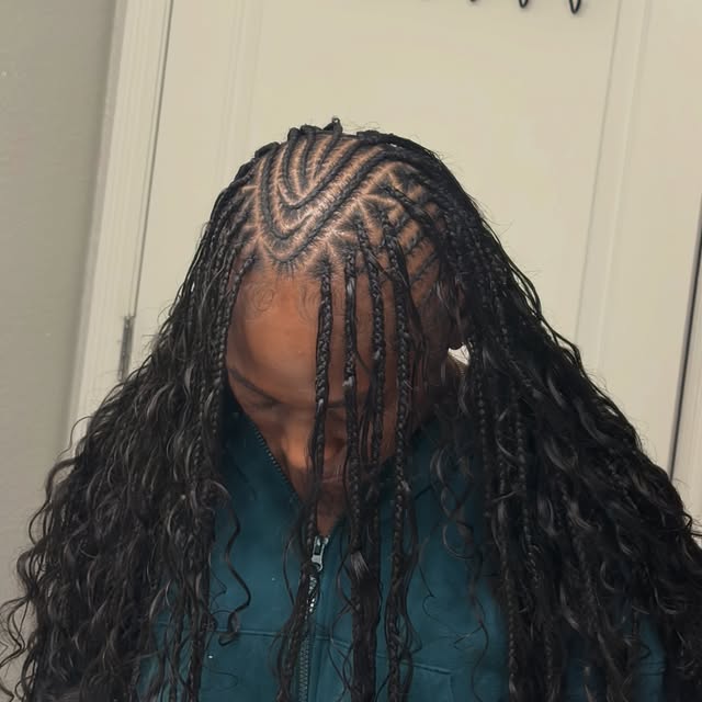 Long braids with curls and a beautifully detailed braided crown